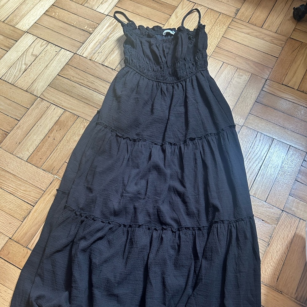 Astr Black Strapless Smocked Tiered Sundress